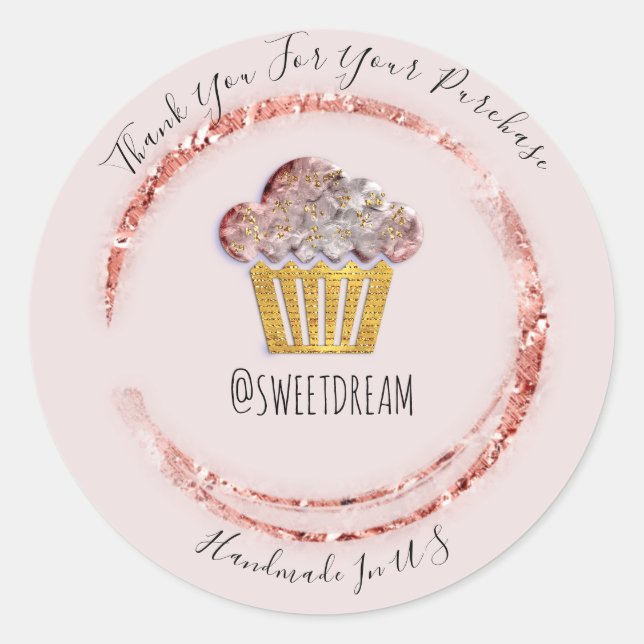 Sticker Rond Merci Shopping Logo Gold Sweet Muffin Rose (Devant)