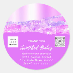 Sticker Rond Merci Shopping Logo QR Code Rose Girly