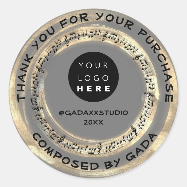 Sticker Rond Merci Shopping Music Logo Notes Chanson Grey (Devant)