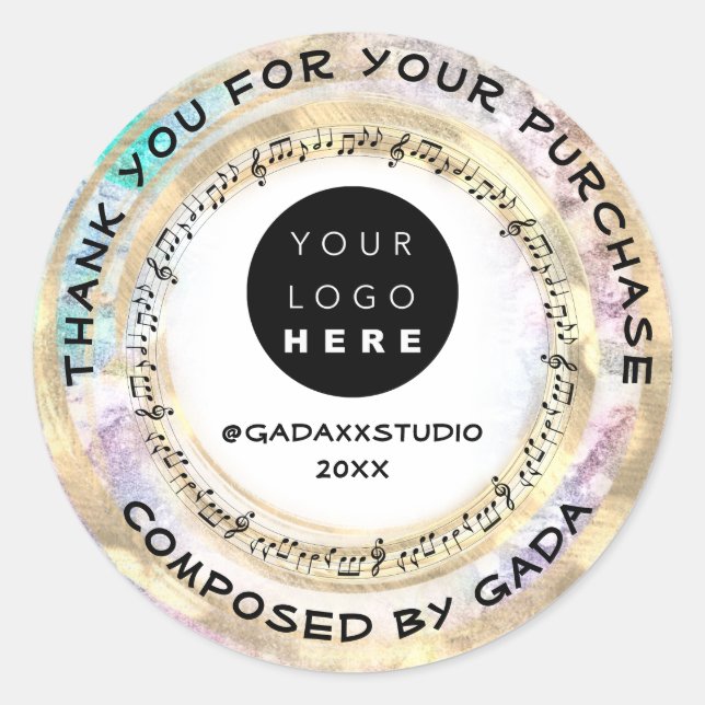 Sticker Rond Merci Shopping Music Logo Notes sociales (Devant)