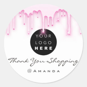 Sticker Rond Merci Shopping Nom Logo Livres blancs