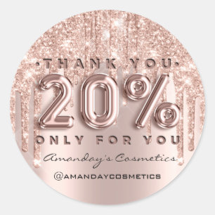 Sticker Rond Merci Shopping Nom Rose Drips 20%Off