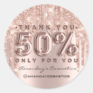 Sticker Rond Merci Shopping Nom Rose Drips 50%Off