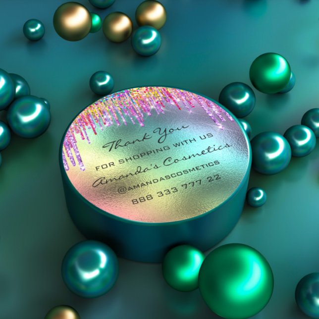 Sticker Rond Merci Shopping Rainbow Drivers Holographic (Thank You Shopping Rainbow Drips Holographic Classic Round Sticker)