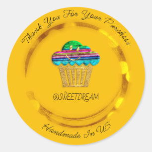 Sticker Rond Merci Shopping Sweet Muffin Candy Golden Smile