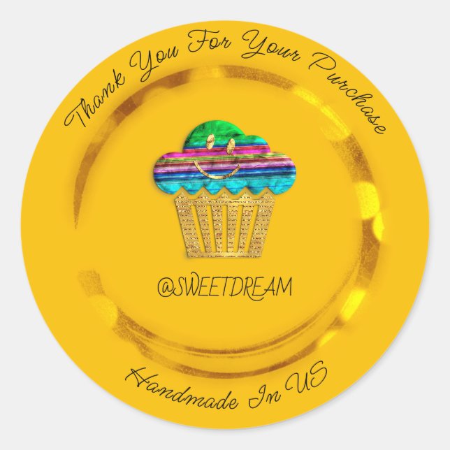 Sticker Rond Merci Shopping Sweet Muffin Candy Golden Smile (Devant)