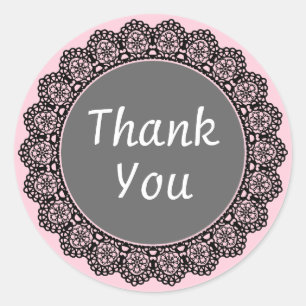 Sticker Rond Merci Silver Vintage dentelle cadre et rose v4