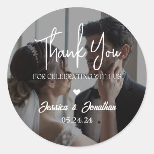 Sticker Rond Merci simple élégant Mariage photo Favoriser