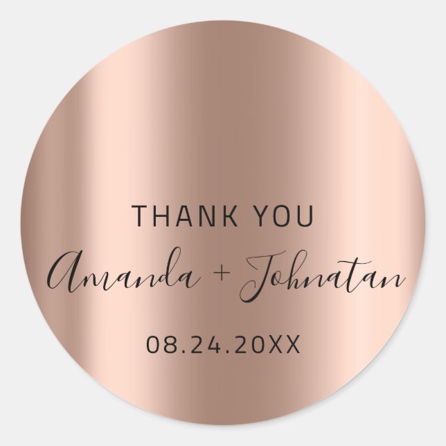 Sticker Rond Merci Skinny Or Nom Date Noir Blanc Blush  (Devant)