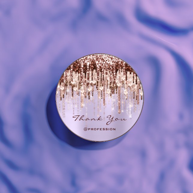 Sticker Rond Merci Small Business Drivers Rose Purple Parties s (Thank You Small Business Drips Rose Purple Glitter Classic Round Sticker)