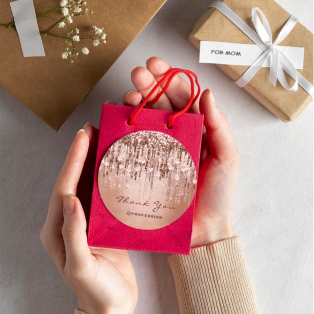 Sticker Rond Merci Small Business en ligne Drivers Rose Gold (Thank You Small Business Online Drips Rose Gold Classic Round Sticker)