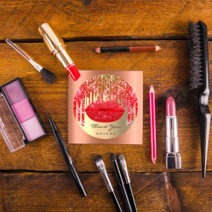 Sticker Rond Merci Small Business Name Gold Red Lips