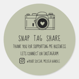 Sticker Rond Merci Snap Tag Partager Social Media Sage Green