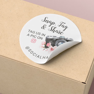 Sticker Rond Merci Snap, Tag & Share Chic Aquarelle Caméra