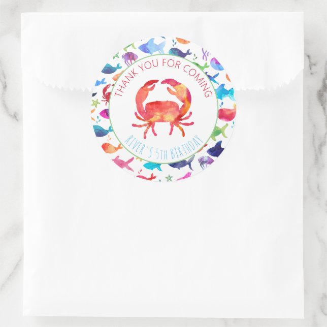 Sticker Rond Merci sous la mer Rainbow Watercolor Poisson (Sac)