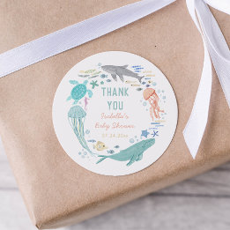 Sticker Rond Merci Sous Le Baby shower De La Mer