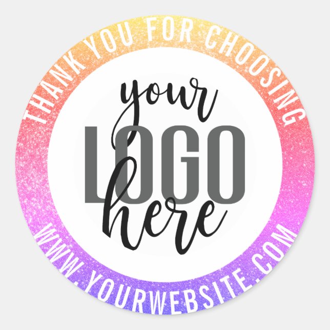 Sticker Rond Merci Sparkly Rainbow Glitter Business Logo (Devant)