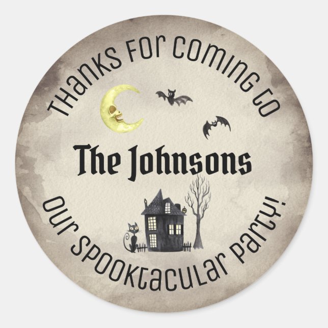 Sticker Rond Merci Spooktacular Halloween Party Favoriser Sepia (Devant)