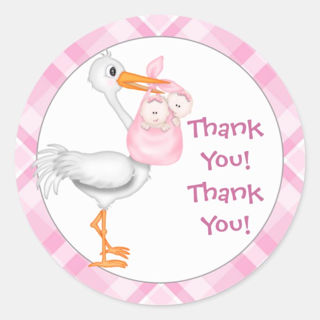 Sticker Rond Merci Stork & Twin Girls (Devant)