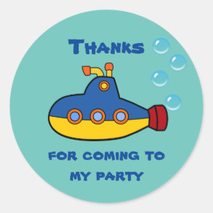 Sticker Rond Merci submersible d'anniversaire de jouet jaune et