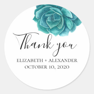 Sticker Rond Merci succulent. Mariage au cactus bleu. Cactus