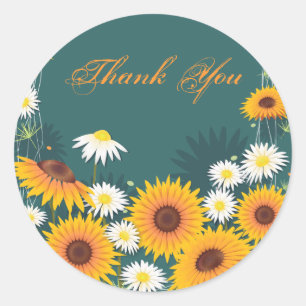 Sticker Rond Merci Sunflower Daisy
