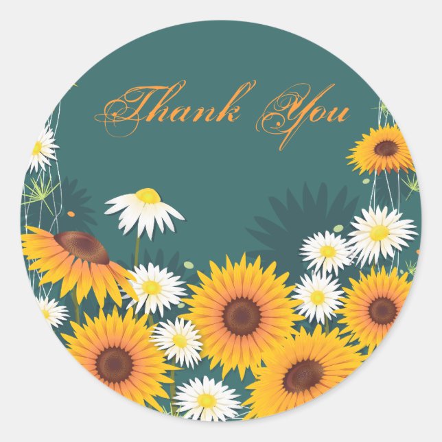Sticker Rond Merci Sunflower Daisy (Devant)