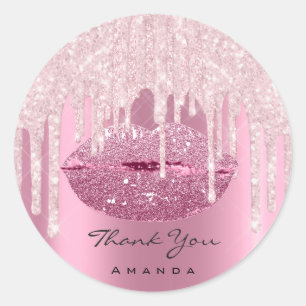 Sticker Rond Merci Sweet16e Parties scintillant de baiser rose