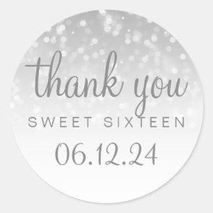 Sticker Rond Merci Sweet 16 Bokeh Silver Éclairage