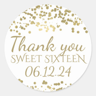 Sticker Rond Merci Sweet 16 Gold Foil Confetti