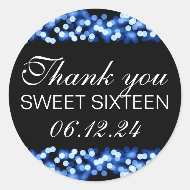 Sticker Rond Merci Sweet 16 Hollywood Glam Blue (Devant)