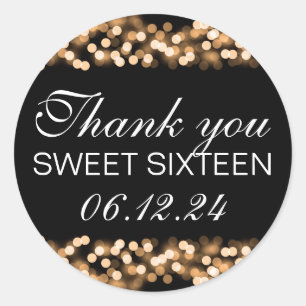 Sticker Rond Merci Sweet 16 Hollywood Glam Gold
