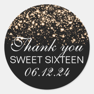 Sticker Rond Merci Sweet 16 Midnight Glam Gold