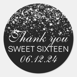 Sticker Rond Merci Sweet 16 Minuit Glam Silver