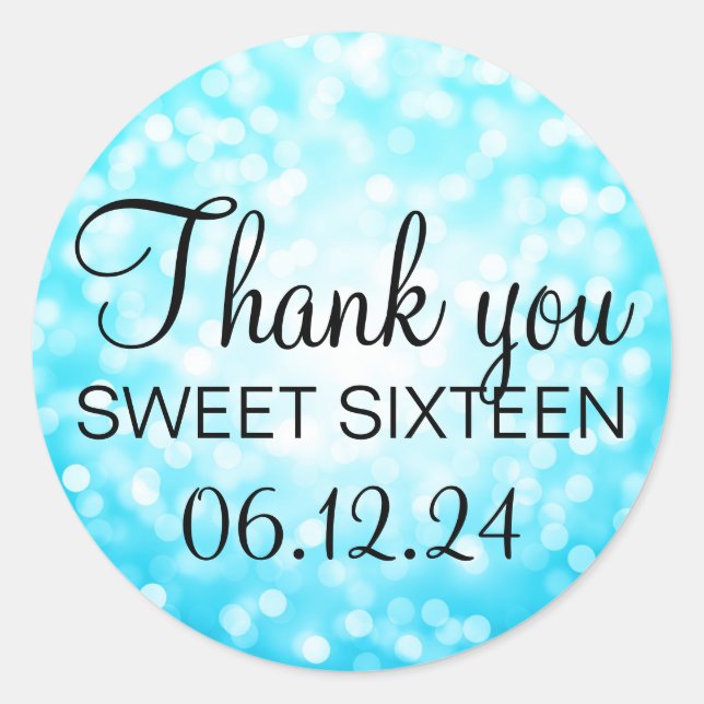 Sticker Rond Merci Sweet 16 Parties scintillant turquoise (Devant)