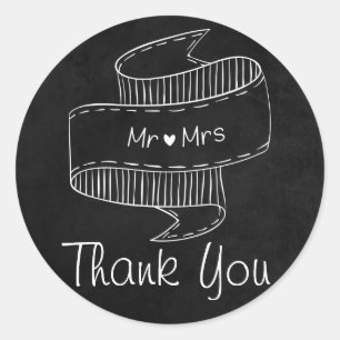 Sticker Rond Merci Tableau Noir Monsieur & Madame Mariage