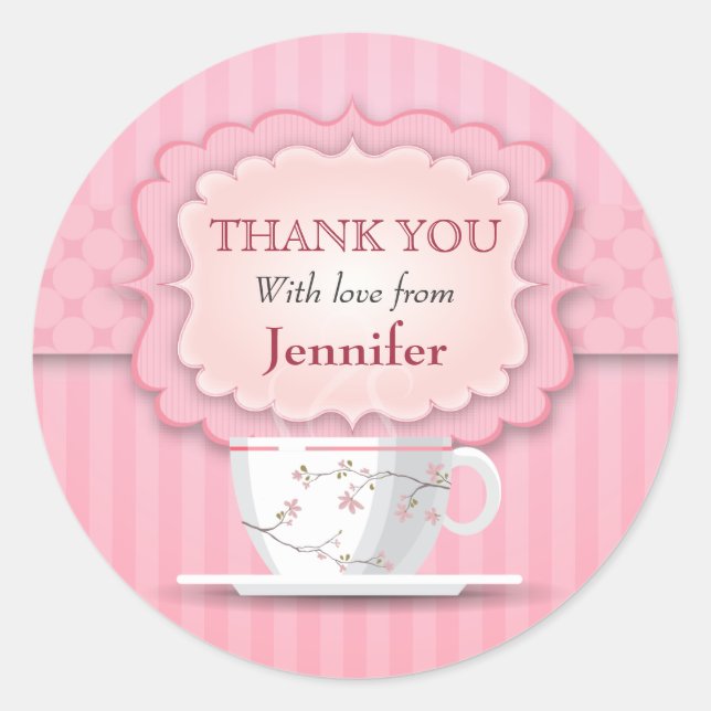 Sticker Rond Merci Tea Party rose grand (Devant)