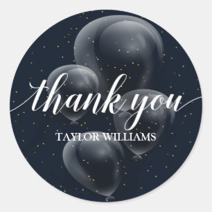 Sticker Rond Merci Texte noir Ballons d'anniversaire