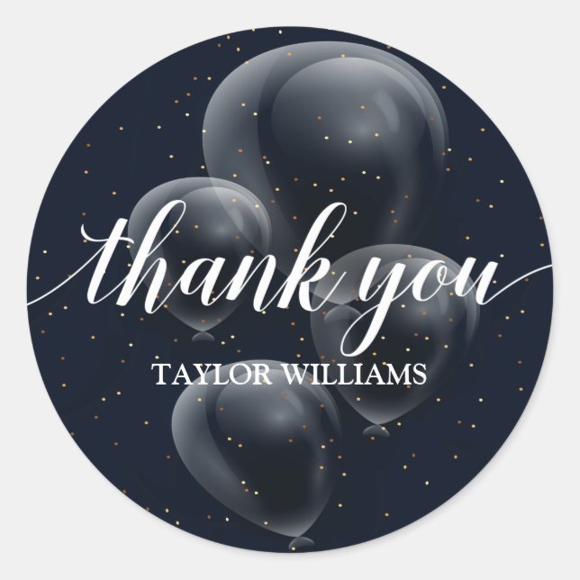 Sticker Rond Merci Texte noir Ballons d'anniversaire (Devant)