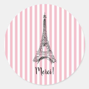Sticker Rond Merci Tour Eiffel Paris Bande rose