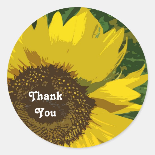 Sticker Rond Merci Tournesol Artistique Fleur Jaune Lumineuse (Devant)