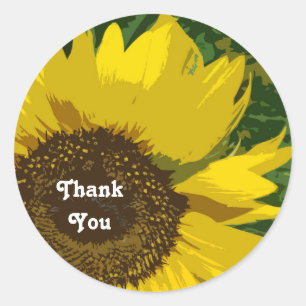 Sticker Rond Merci Tournesol Artistique Fleur Jaune Lumineuse