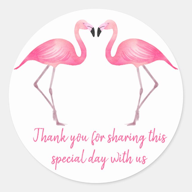 Sticker Rond Merci tropical Mariage Flamant rose rose (Devant)