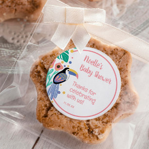 Sticker Rond Merci Tropical Toucan Bird Baby shower