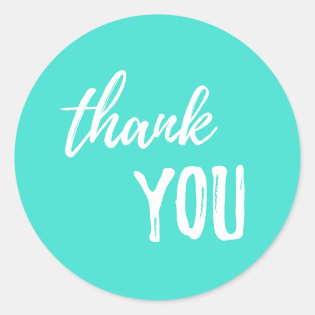 Sticker Rond Merci Turquoise blanc brosse Typographie (Devant)