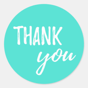 Sticker Rond Merci Turquoise blanc brosse Typographie