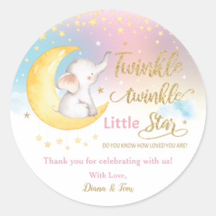Sticker Rond Merci Twinkle Little Star Elephant Pink Faveur