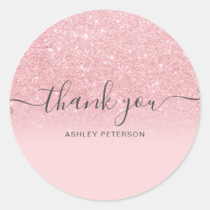 Sticker Rond Merci typographie chic blush rose parties scintill