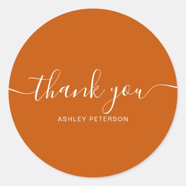 Sticker Rond Merci typographie élégant chic brûlé orange (Devant)
