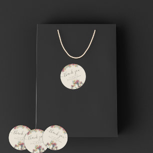 Sticker Rond Merci Typographie Fleurs de printemps Fête des mar